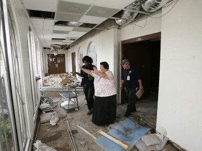 FEMA Public Assistance Specialists Sheila Luster and and William Ciarelli inspect the Starr County Memorial Hospital with administrator Thalia Munoz to determine if the county will be eligible for federal assistance to offset expenses caused by the recent flooding.