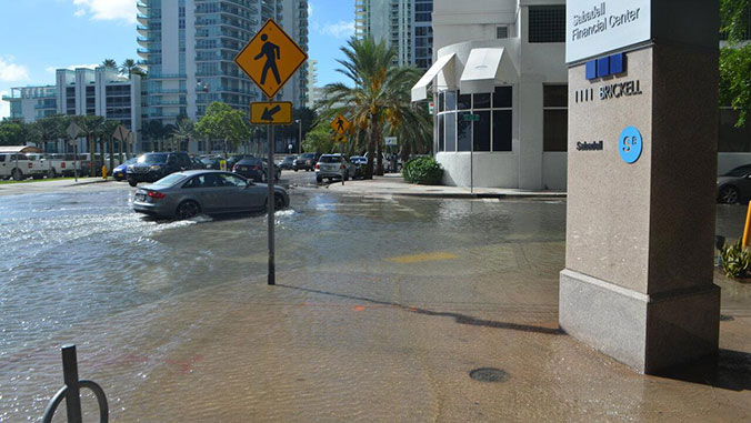 Sunny day high tide flooding in Miami, Florida