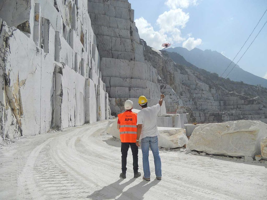Inspection of rock slope stability in marble quarries by using images from drone. Photo: Riccardo Salvini via Wikimedia Commons